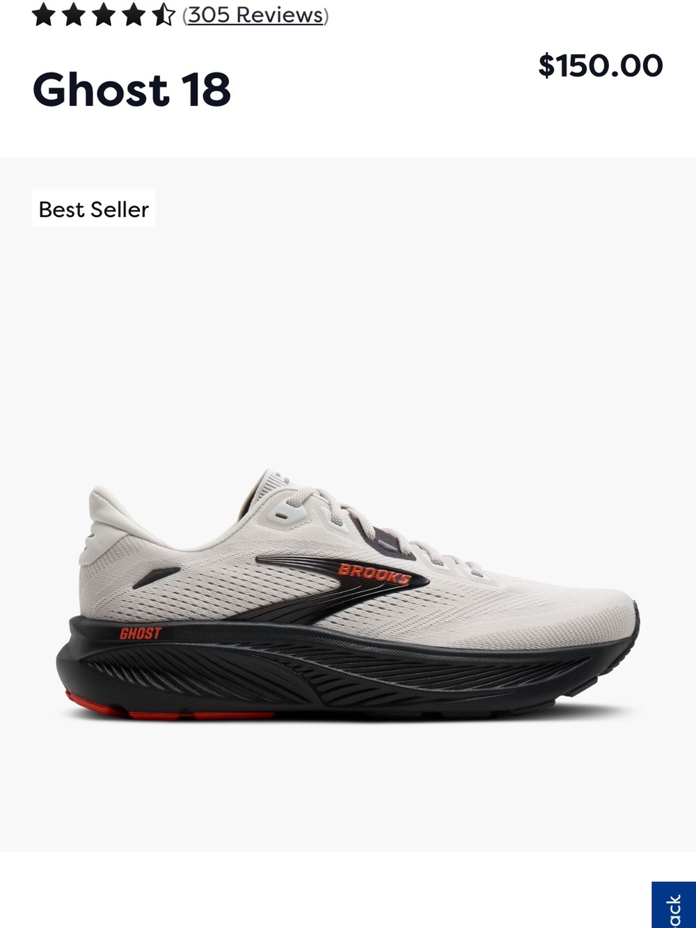 Brooks ghost Men’s Running Shoes - White, Black & Orange Trim